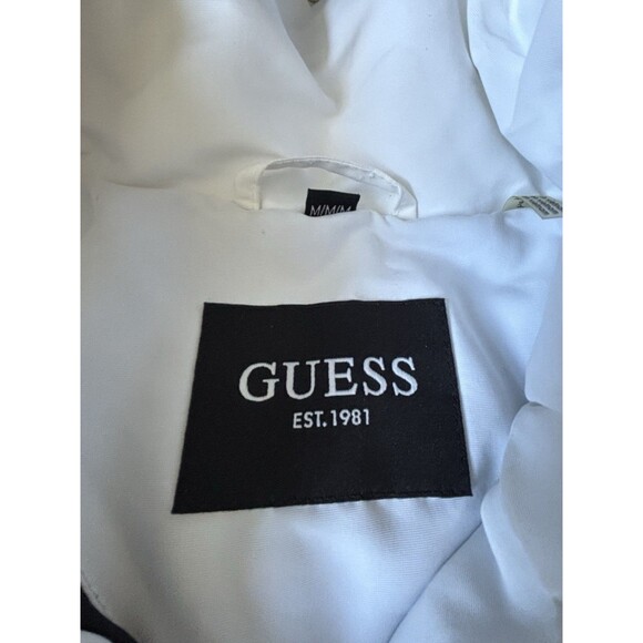 GUESS Womens Puffer Hoodie Jacket Removable Faux-Fur Trim White Sz- M - Picture 5 of 6